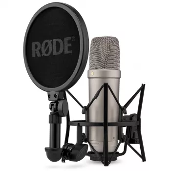 Studio condenser microphone RØDE NT1‑A 5th Gen — cardioid, XLR/USB, 24/32‑bit, up to 192 kHz, max SPL 142 dB, silver