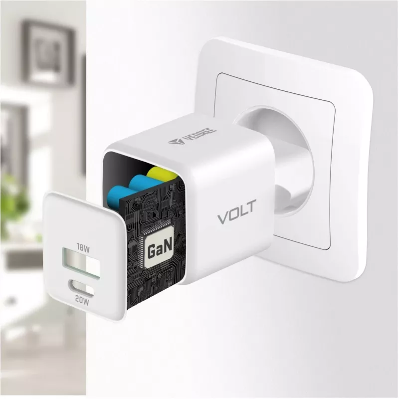 USB C/A mains charger YENKEE YAC G38 20W 3A Power Delivery (USB‑C and USB‑A)