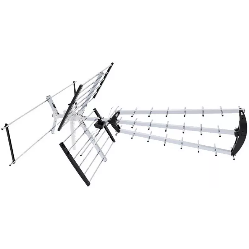Outdoor/indoor DVB-T antenna LIBOX LB2000 with 69 dB amplifier, dual polarization, 174–790 MHz, aluminium/black