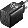 Vention FEFB0-EU 45W Indoor AC Fast Charger 2× USB-C — for Smartphone, Laptop, Tablet, Smartwatch, Headphones (Black)