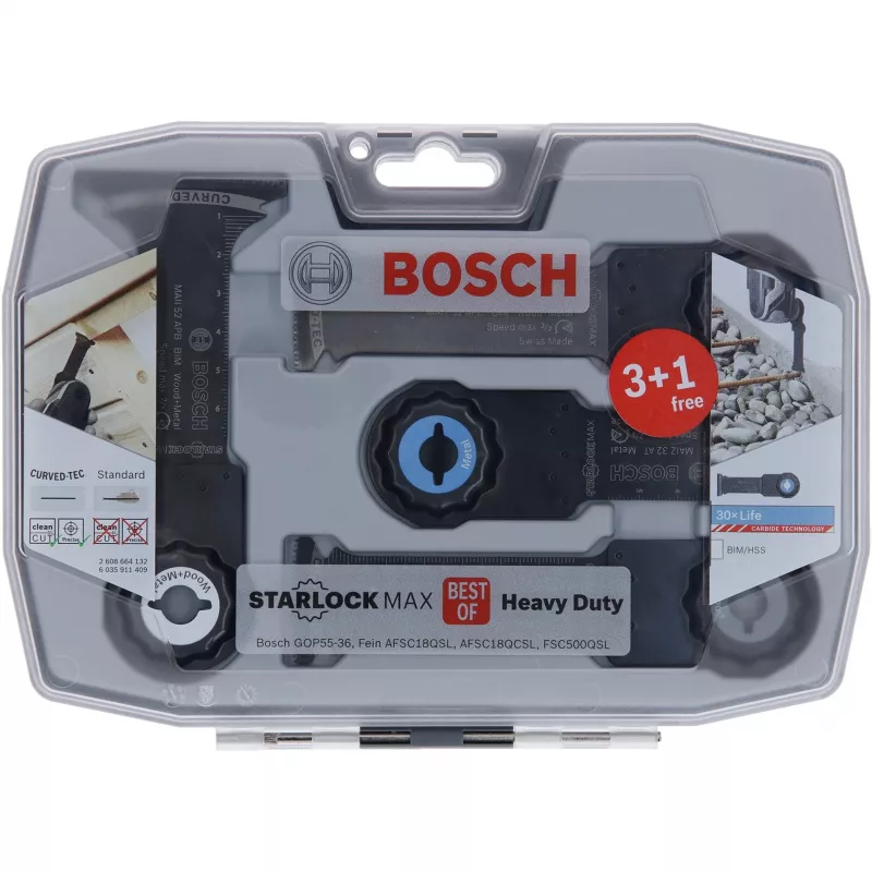 Bosch Starlock Best of Heavy Duty Sets, 4-Piece, Blade set, Metal, Wood, Black, Box