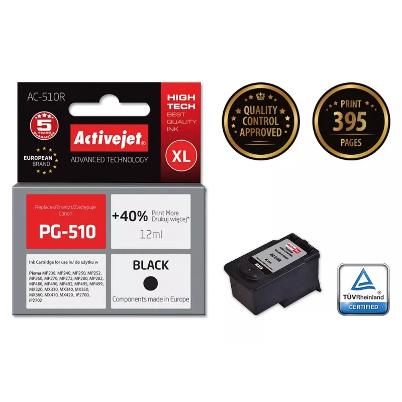 Ink cartridge ActiveJet AC-510R black — compatible Canon, pigment 12 ml, high (XL) yield, single pack