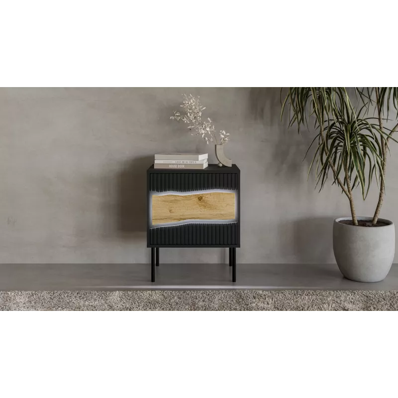 Cama INSERTO bedside cabinet, 2 pcs, 50x40x61.5 cm, black + LED