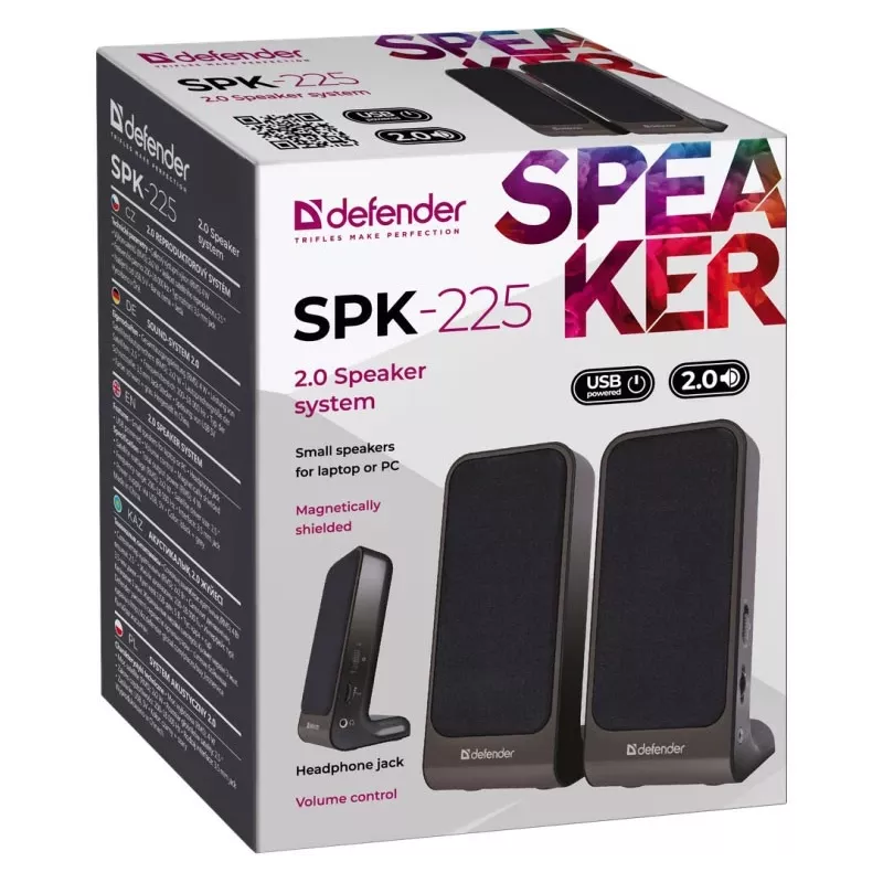 DEFENDER SPK-225 Wired 2.0 Speakers, 4 W RMS, USB/DC 5V, 3.5 mm, Black