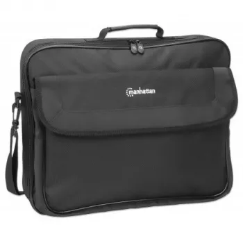 Manhattan Cambridge Laptop Bag 17.3 inch, Clamshell Design, Black, LOW COST, Accessories Pocket, Document Compartment on Back, Shoulder Strap (removable), Equivalent to Targus CN418EU, Notebook Case, Three Year Warranty