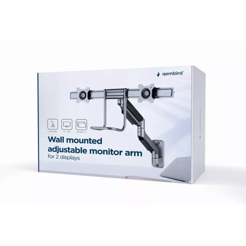 Gembird Adjustable wall 2-display mounting arm 17''-32'' up to 8 kg MA-WA2-02