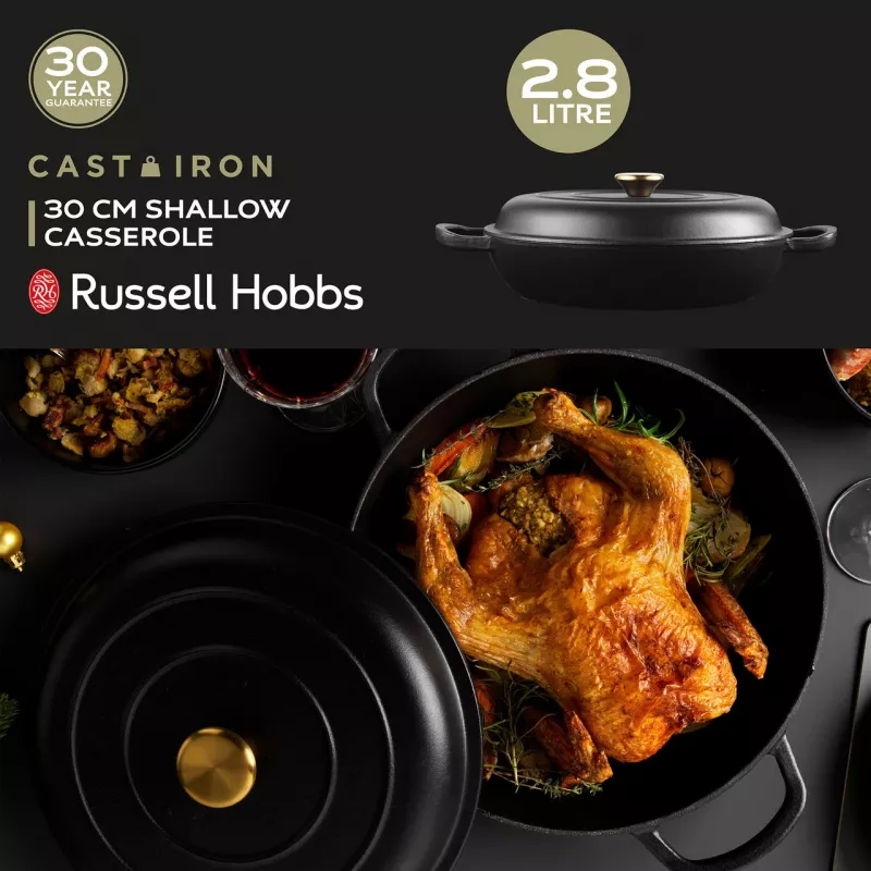 Cast iron casserole Russell Hobbs RH02525BEU7 30 cm, black