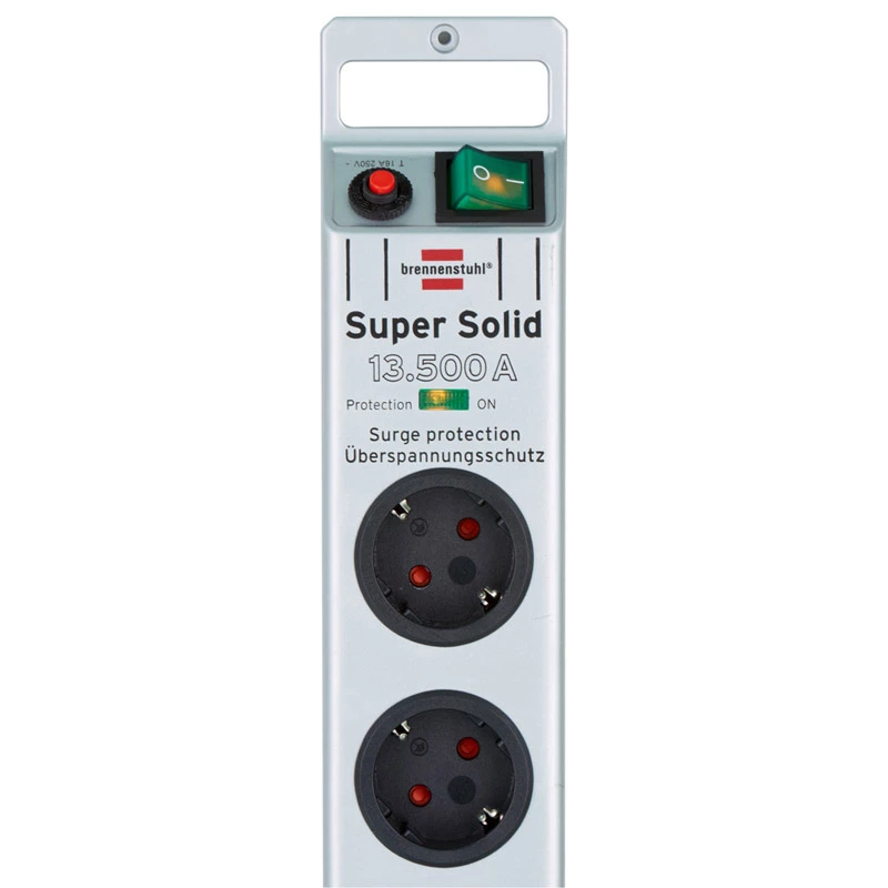 Super-Solid Power Strip 8-way (Silver, 2,5 Meter, 13.500A Surge Protection)