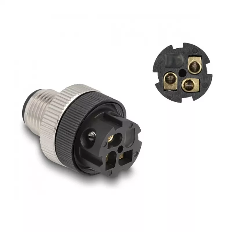 M12 Connector A-coded 3 pin male DeLOCK 60566 screw connection black