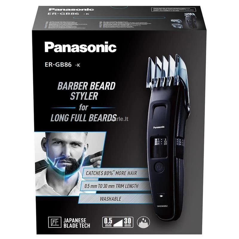 Panasonic | Beard trimmer | ER-GB86-K503 | Cordless | Number of length steps 57 | Step precise 0.5 mm | Black