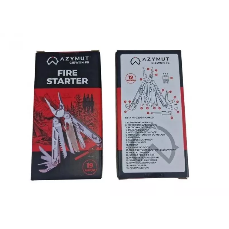 Multitool AZYMUT Giewon FS Fire Starter multitool with 19 tools, flint striker, whistle, belt sheath (H2038A)