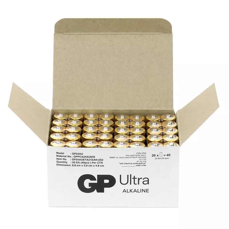 Alkaline batteries GP Battery Ultra AAA LR03 1.5V — pack of 40