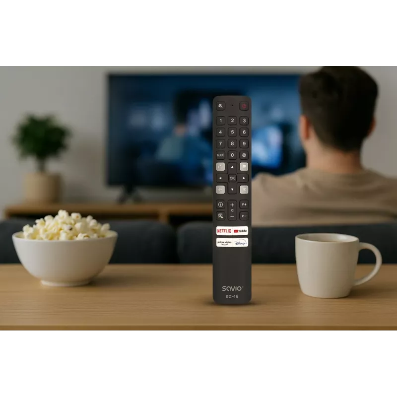 SAVIO universal TV remote RC-15 for TCL SMART TV, IR wireless, black, range 10 m