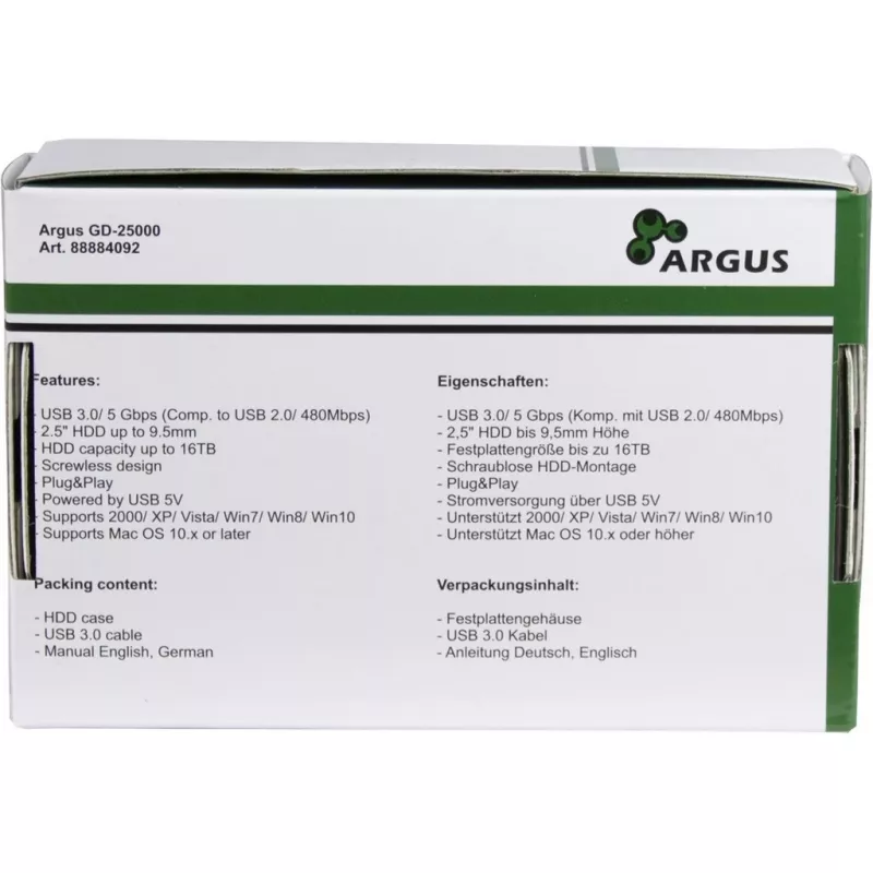 HDD Case Argus GD-25000, USB 3.0, transparent