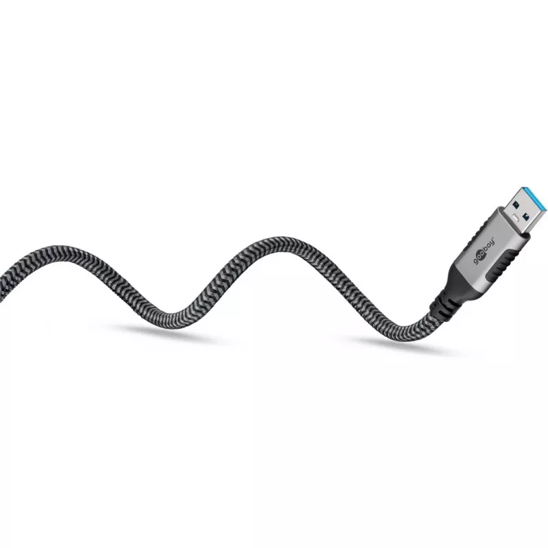 Ethernet-Cable USB-A 3.2 Gen1 Plug > RJ-45 Plug, LAN-Adapter black/Silver, 1,5 Meter, braided textile jacket
