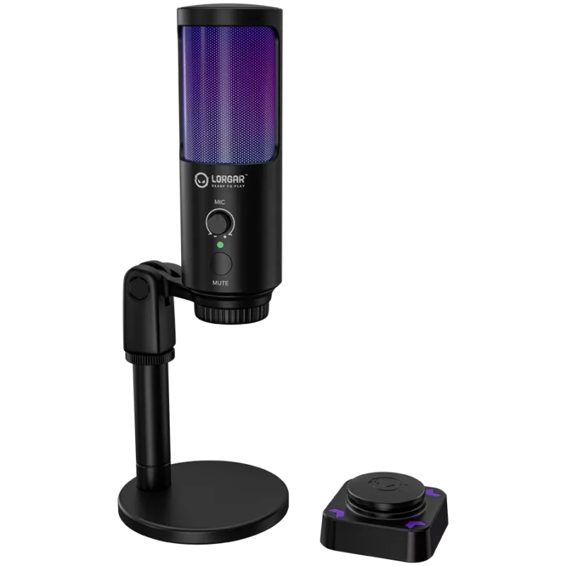 LORGAR SMP40, RGB Microphone with external mute button and metal stand, Black