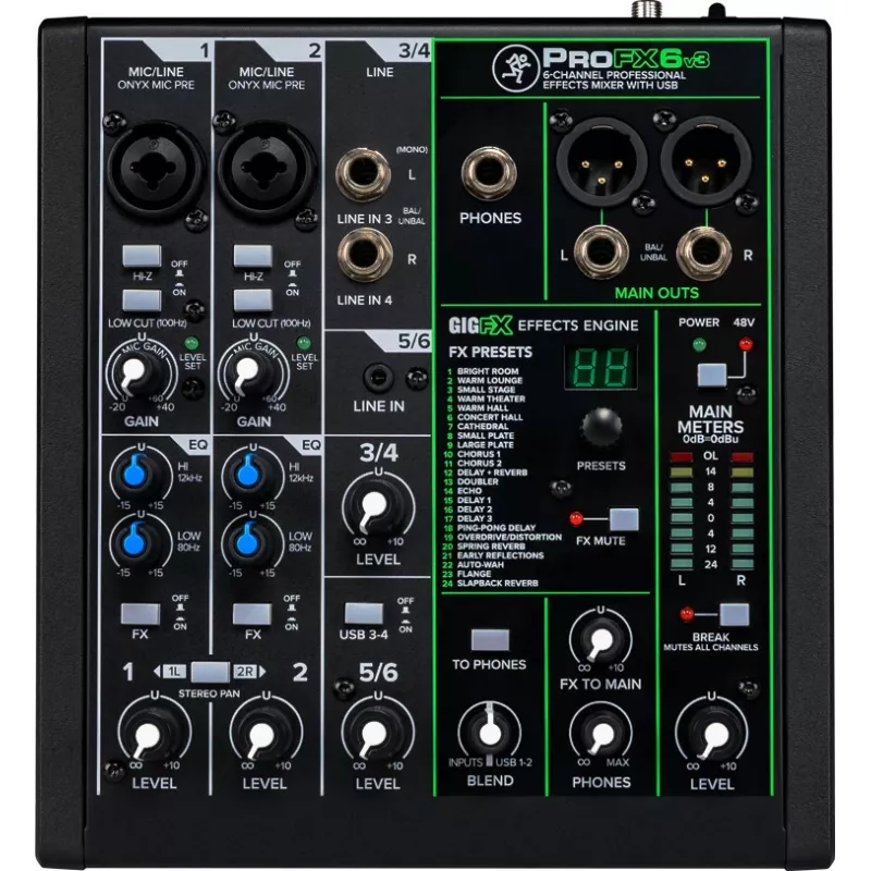 Mixer Mackie ProFX6v3 compact 6-channel analog mixer with USB interface