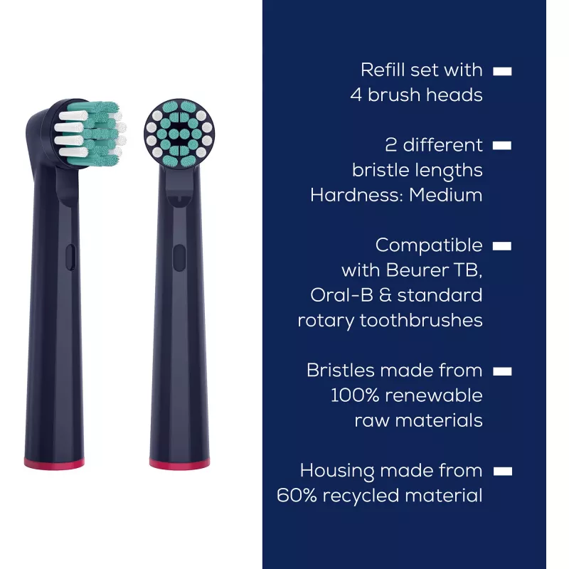 Beurer TB Clean Eco Green Planet brush heads, dark blue, 4-pack