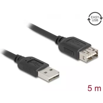 USB A to USB A extension cable DELOCK 81515 USB 2.0, 5 m, black, gold-plated contacts