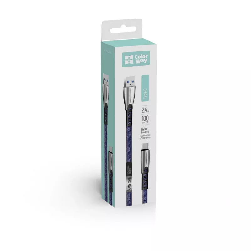 ColorWay Cable USB Type-C (Zinc Aalloy) 2.4А, 1m | CW-CBUC012-BL