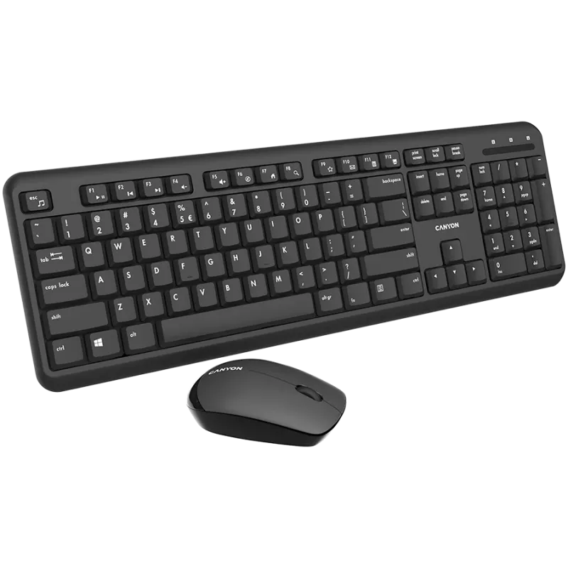 Wireless keyboard and mouse set CANYON CNS-HSETW02-UK/US Black Velvet — compact wireless combo with USB receiver