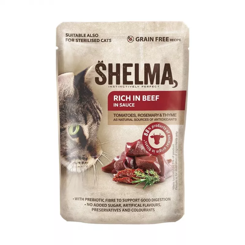 Wet cat food SHELMA multipack 4×85 g — adult complete wet food, chicken, turkey, beef, duck, grain‑free