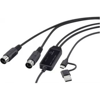 Renkforce RF-6439636 USB, MIDI Adapter [2x DIN-Plug 5pol. - 1x USB-C®, USB-A] Black 2 m (RF-6439636)