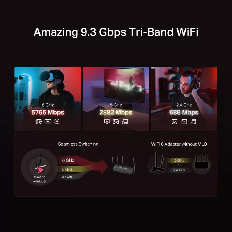PCIe Tri-Band WiFi 7 adapter MERCUSYS MA47BE — high-speed wireless connectivity