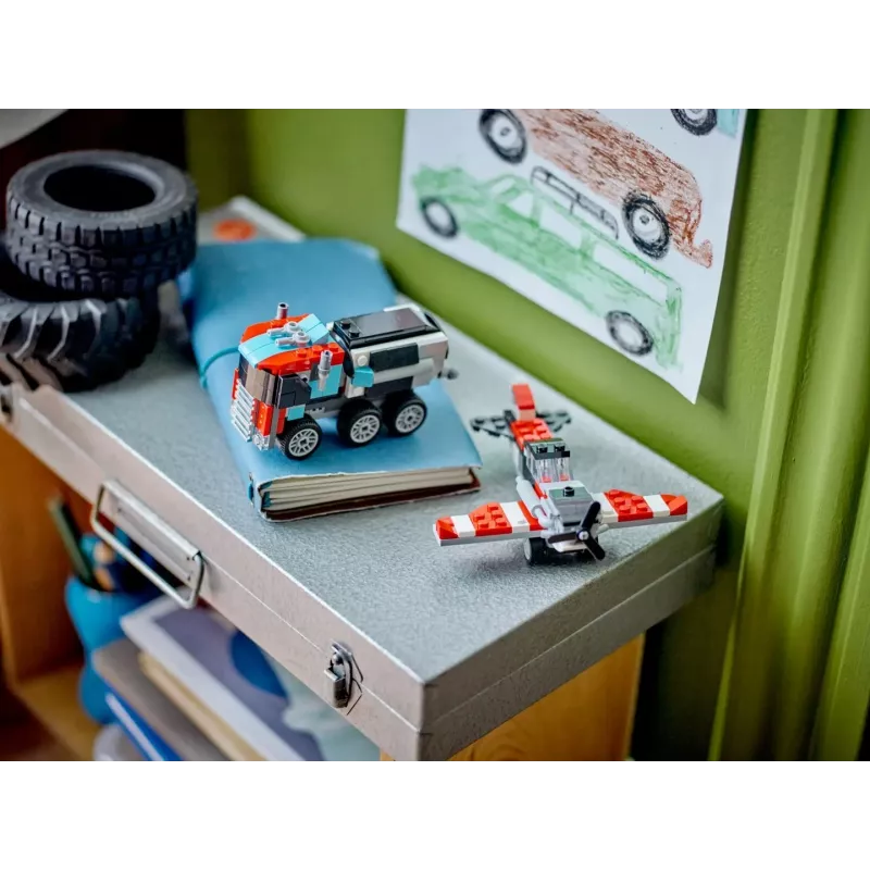 LEGO Creator 2-in-1 Flatbed Truck with Helicopter set 31146, convertible build for kids
