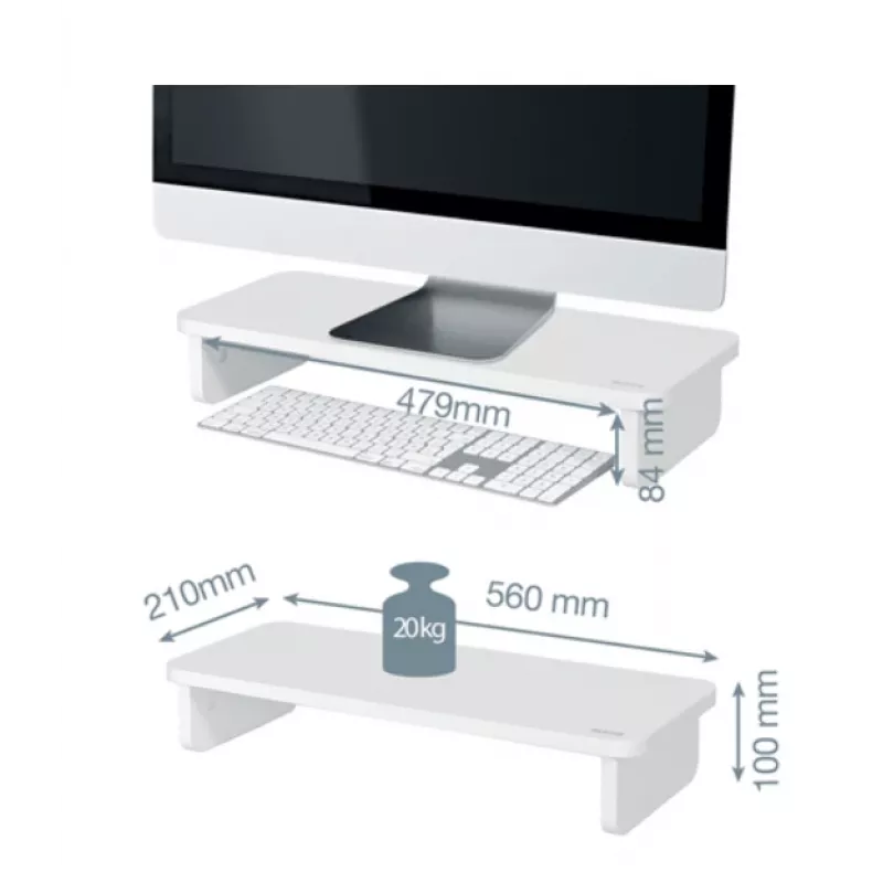 Monitor mount LEITZ Freestanding 64340001 — desk stand for 61 cm (24 inch) screens, 20 kg capacity, height adjustable, white