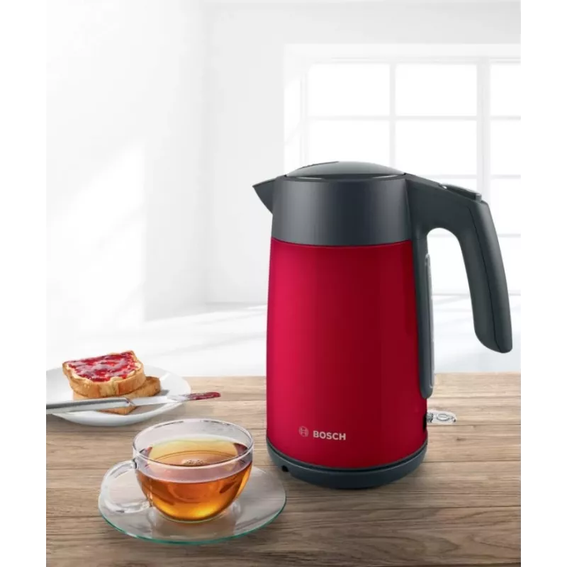 Electric kettle Bosch TWK7L464 — 1.7 L capacity, 2400 W, red, plastic housing