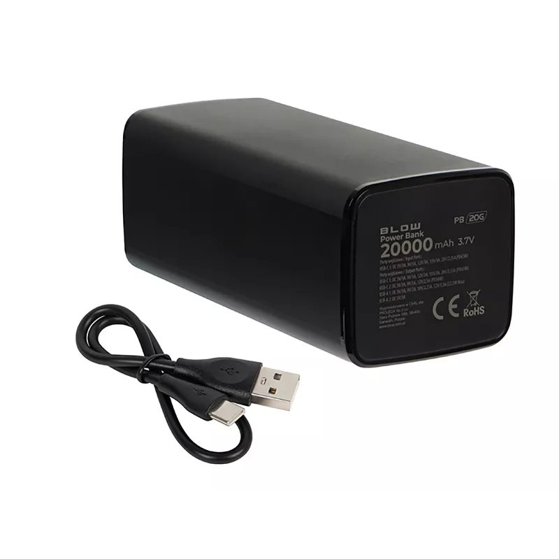 Portable Power Bank BLOW PB20G 20000mAh PD 65W, USB-C input/output, 2x USB-A outputs, black