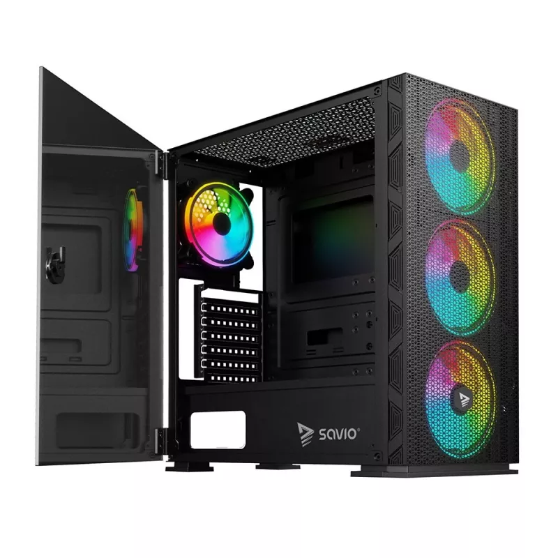 SAVIO PC Case Raptor X1 ARGB Glass/Mesh Black