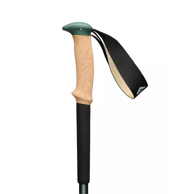 Trekking poles Black Diamond Trail Cork, adjustable 100–140 cm, aluminium, cork/EVA handle, 3-segment, green/beige
