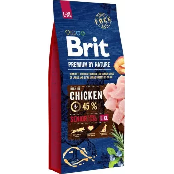 Dry dog food Brit Premium by Nature Senior L+XL 15 kg — chicken, 27% protein, 14% fat, for large & giant senior dogs