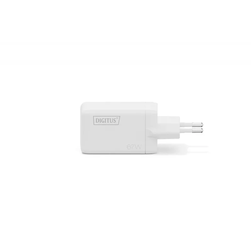 Wall charger DIGITUS DA-10303 67W GaN, 2× USB-C + 1× USB-A, 100–240V, white