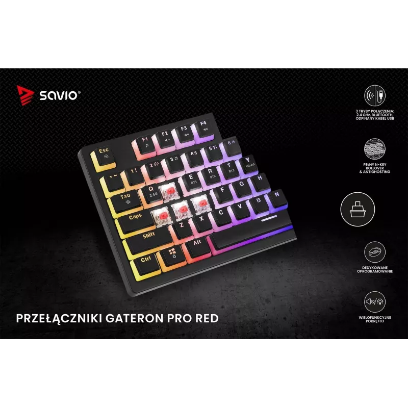 Gaming Keyboard Savio SAVGK-PHENIX RED PUDDING Mechanical RGB Wireless