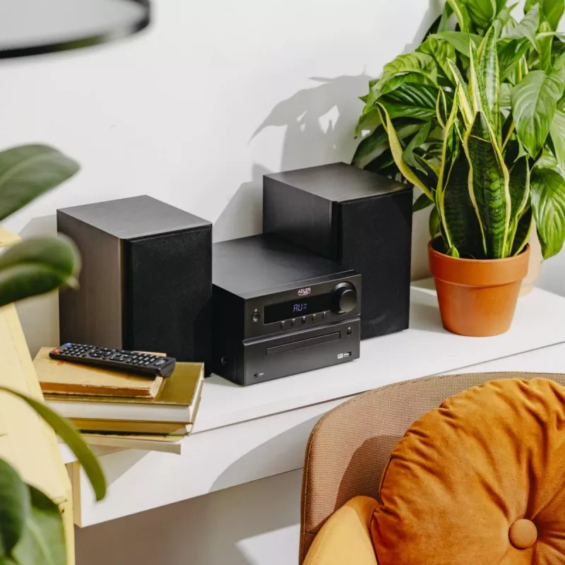 Mini Hi‑Fi Stereo System Adler AD 1917 — Bluetooth V5.3, CD/USB/MP3, 2×25W RMS, FM tuner, 4‑band EQ, AUX, Black