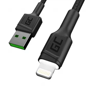 Lightning to USB-A cable Green Cell KABGC12, 2 m, Lightning – USB A, Black