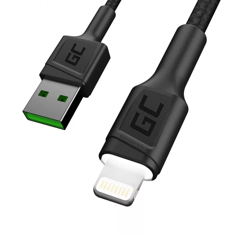 Lightning to USB-A cable Green Cell KABGC12, 2 m, Lightning – USB A, Black
