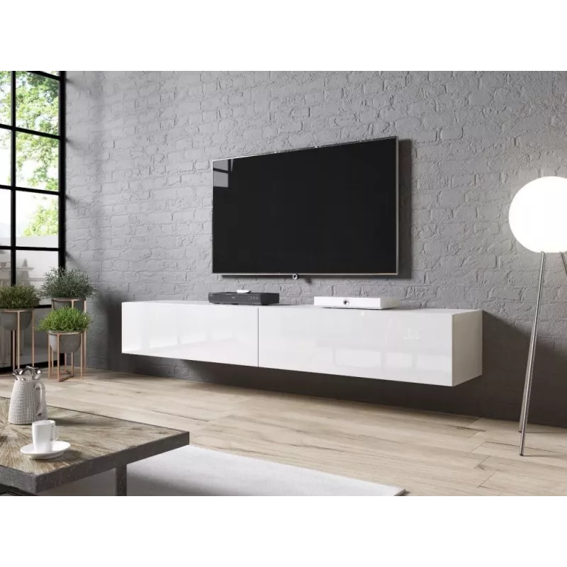 Cama TV Stand SLIDE 200 White Gloss 2000mm Low Media Console with Sliding Doors
