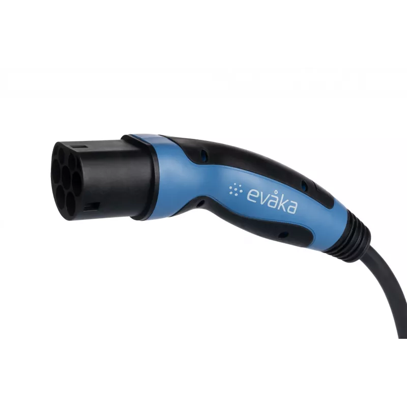 EVAKA EV charging cable Type 2–Type 2, 22 kW, 32 A, 5 m, 5x6 mm² + 1x0.5 mm², black