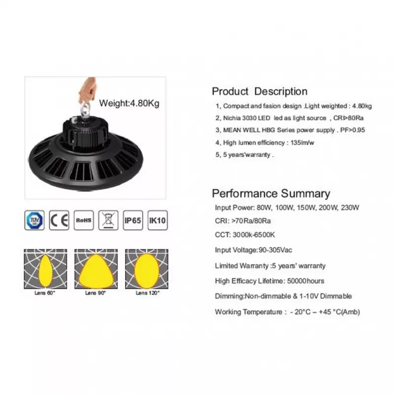 Synergy 21 LED Spot Pendant Light UFO 150W for industrial/warehouse halls cw 120° DIM
