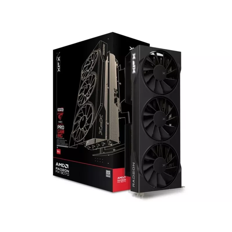 Graphics card XFX Radeon RX 9070, 16 GB GDDR6, 256-bit, PCIe x16, 2210 MHz, 3-fan cooling
