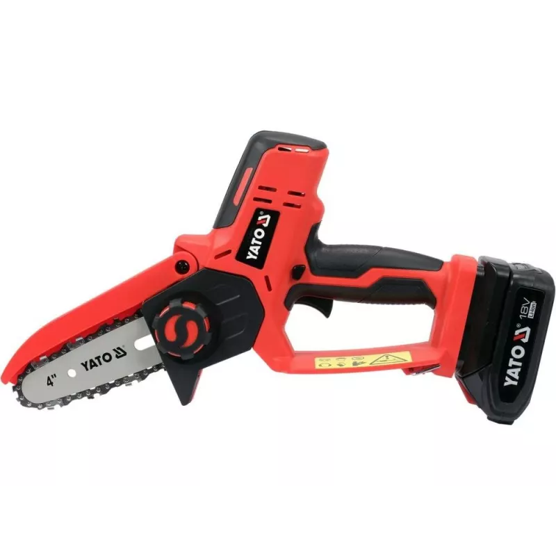 Cordless chainsaw YATO YT-828135 — 18V Li-Ion 2Ah, 10 cm bar, 3200 RPM, 4.8 m/s chain speed, 26 links