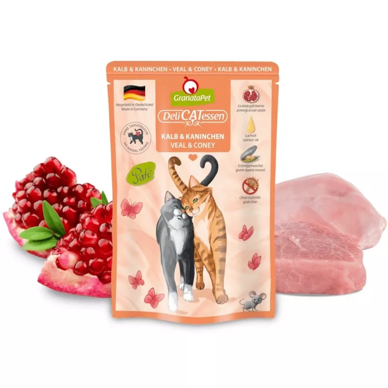Wet cat food Fox4Pets DeliCATessen Veal and coney 85 g pouch, complete feed, gluten- and soy-free