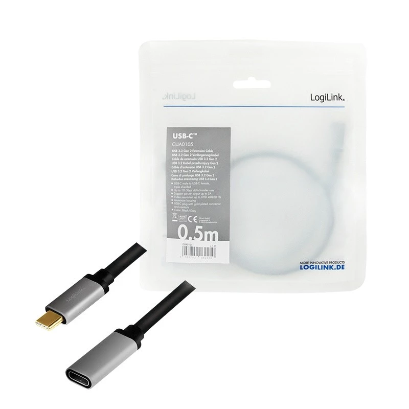 LogiLink USB Cable USB 3.2 Gen 2 CUA0105 0.5m USB C Black Grey