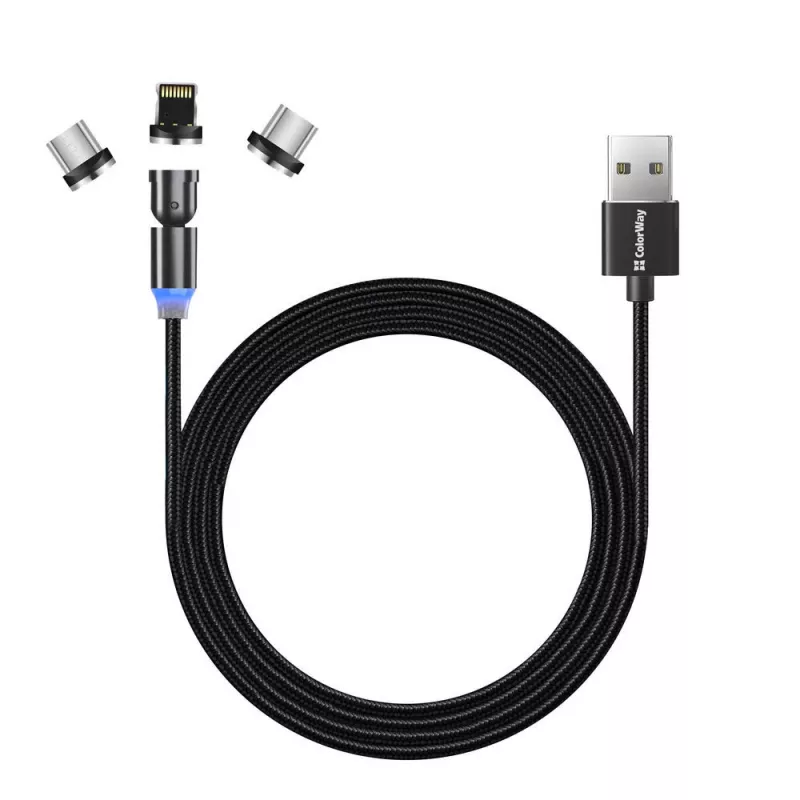 3-in-1 Charging Cable ColorWay CW-CBUU037-BK — Lightning, Micro‑USB, USB‑C, 1 m, 2.4 A