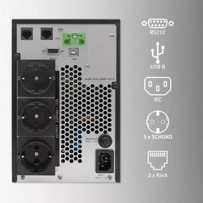 Qoltec 52281 uninterruptible power supply (UPS) Double-conversion (Online) 2 kVA 2000 W 3 AC outlet(s)