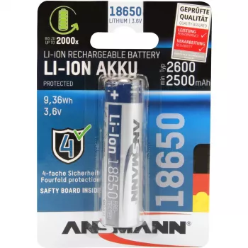 ANSMANN - Battery 18650 - Li-Ion - 2600 mAh - 9,36 Wh - Silver (1307-0000)